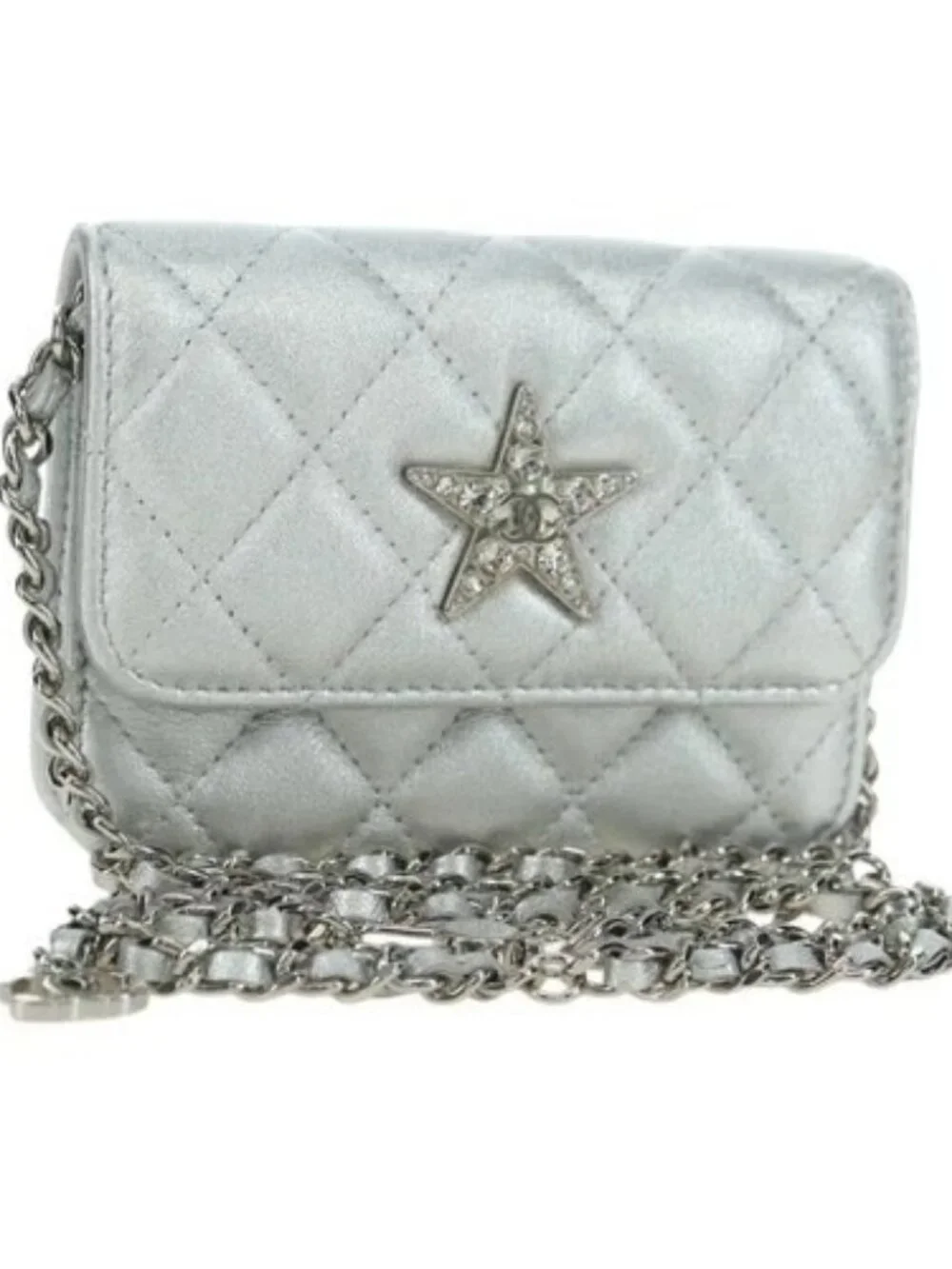CHANEL Chain Shoulder Bag Leather Silver CC Auth 170531SAM
